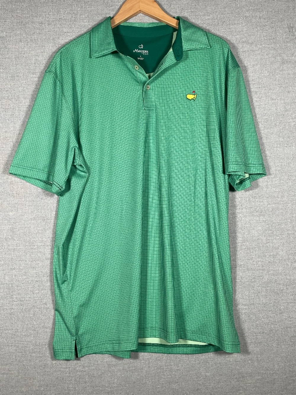 Masters Tech Golf Polo Shirt Men Large L Green Grid Augusta National Logo